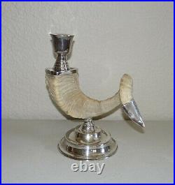 Vintage Ram's Horn with Silver Plate Base/Tip Candle Holder #202