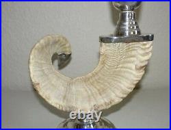 Vintage Ram's Horn with Silver Plate Base/Tip Candle Holder #202