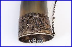 Vintage Russian 875 Silver with Niel Horn Drinking Hunting Soviet Trinkhorn Wine
