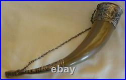 Vintage Russian Drinking Horn Combined With 875 Niello Silver & Duck Head