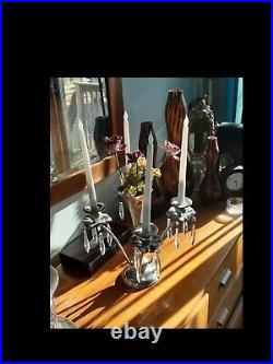 Vintage Silver Plate Epergne Centerpiece with Horn Vase & 4 Candle Holders