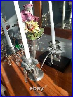 Vintage Silver Plate Epergne Centerpiece with Horn Vase & 4 Candle Holders