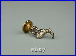 Vintage silvered bronze wax seal with big horn goat figure