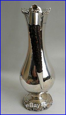 Vtg 1901 Arts & Crafts Solid Silver Claret Jug Pitcher Ewer with Horn Handle
