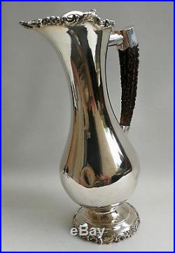 Vtg 1901 Arts & Crafts Solid Silver Claret Jug Pitcher Ewer with Horn Handle