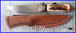 W2 Custom hand forged damascus steel hunting knife with hand tooled sheath