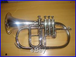 WOW AWSOME! NEW SILVER! Bb/F FLAT 4 VALVE FLUGEL HORN WITH FREE CASE+M/P