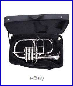 WOW AWSOME! NEW SILVER NICKEL PLATED Bb/F 4 VALVE FLUGEL HORN WITH FREE CASE+M/P