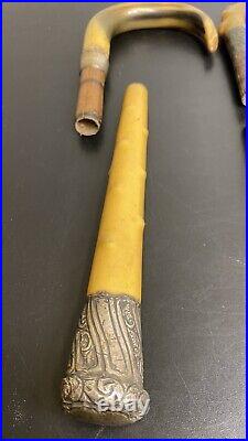 Walking Stick Parasol Handles Bovine Horn Silver Miscellanies Items Job Lot