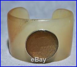 Water Buffalo Horn with Faceted Golden Sunstone And Sterling Silver Cuff Bracele
