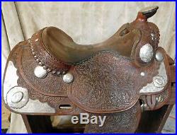 Western Show Saddle Vintage Broken Horn Brand with Sterling Silver