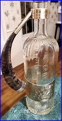 Wine Bottle Holder And Oval Silver Serving Tray With Goat Horn Handles