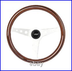 Wooden Mstyle Silver Steering Wheel with Momo horn button, wood steering wheel