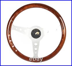 Wooden Mstyle Silver Steering Wheel with Momo horn button, wood steering wheel