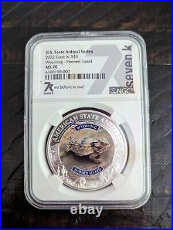 Wyoming Horned Lizard 2022 MS70 1oz Silver Coin with COA