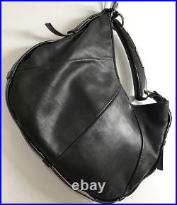 Ysl horn Saddle bag Black Leather Horn Handle Silver Trim Size Medium