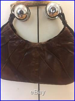 Yves Saint Laurent Brown Leather Handbag With Horn Handle And Silver Hardware