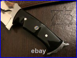 ZDS Custom Handmade D-2 Steel Bull Horn Outdoor Hunting Bowie Knife With Sheath