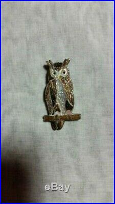 Zuni Silver Pin/pendant With Channel Inlayed Great Horned Owl