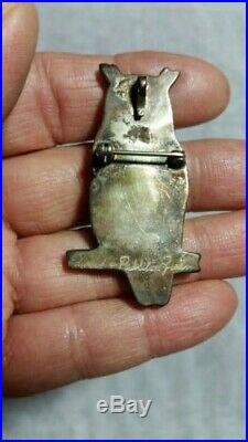 Zuni Silver Pin/pendant With Channel Inlayed Great Horned Owl